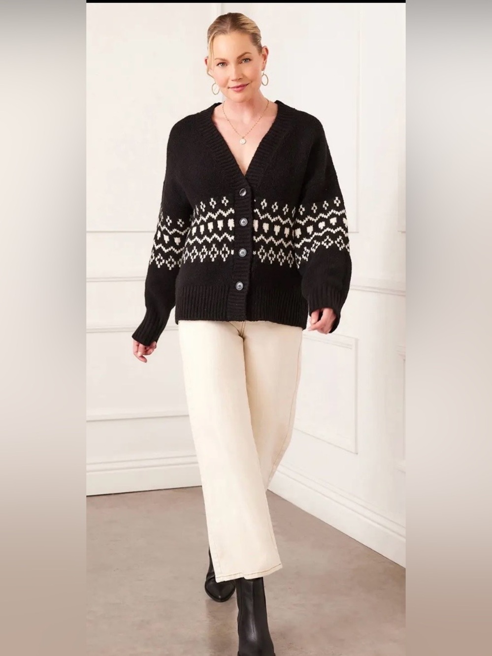 NWT Karen Kane Wool Blend Jacquard Sweater Cardigan Size XL